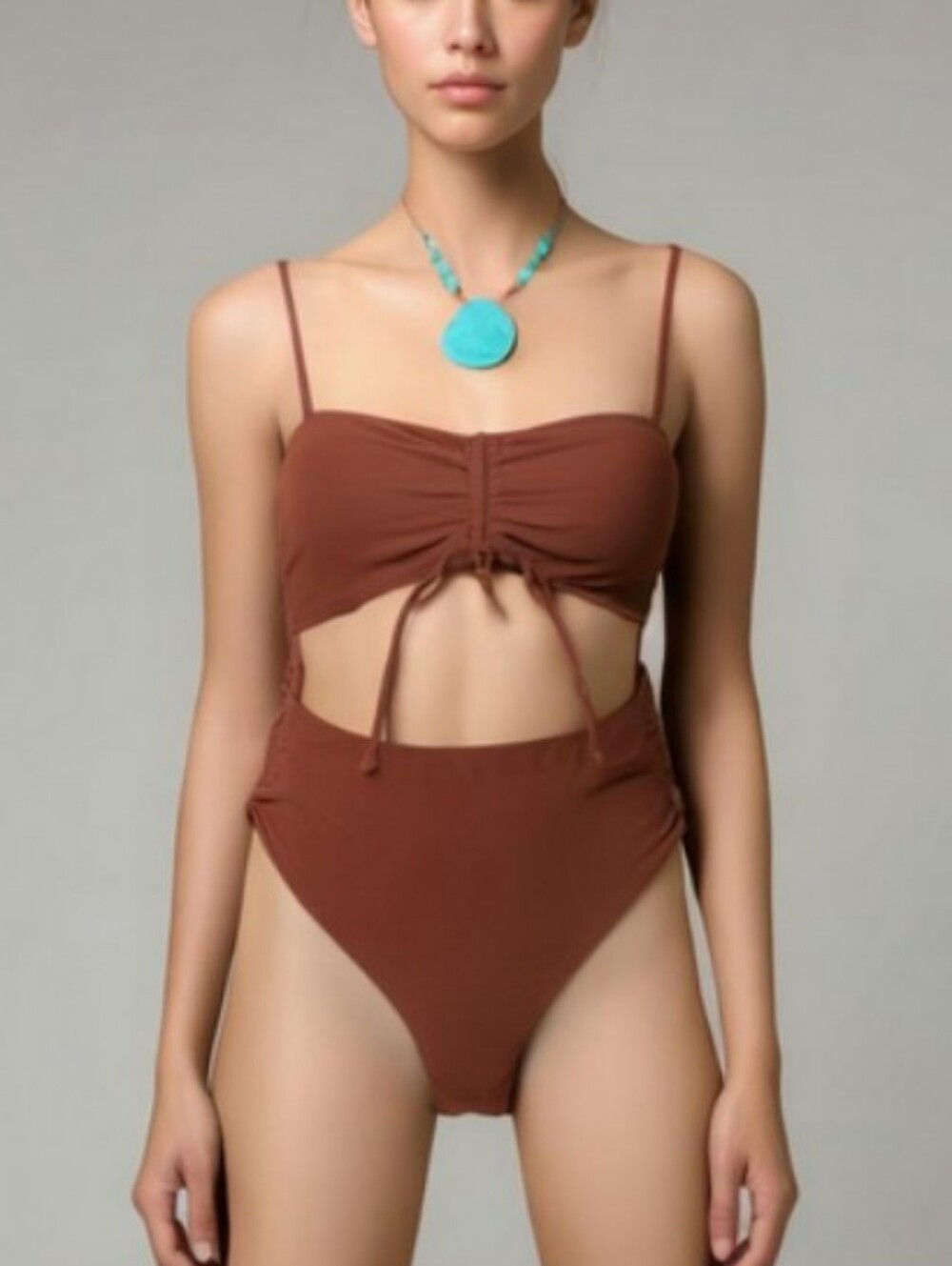AOHITE Coffee Brown Sexy One-piece Swimwear Cutout Peekaboo Cheeky Swimsuit NWT
